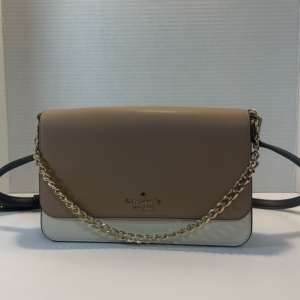 Kate Spade Crossbody Bag in Brown and Cream with Gold Chain